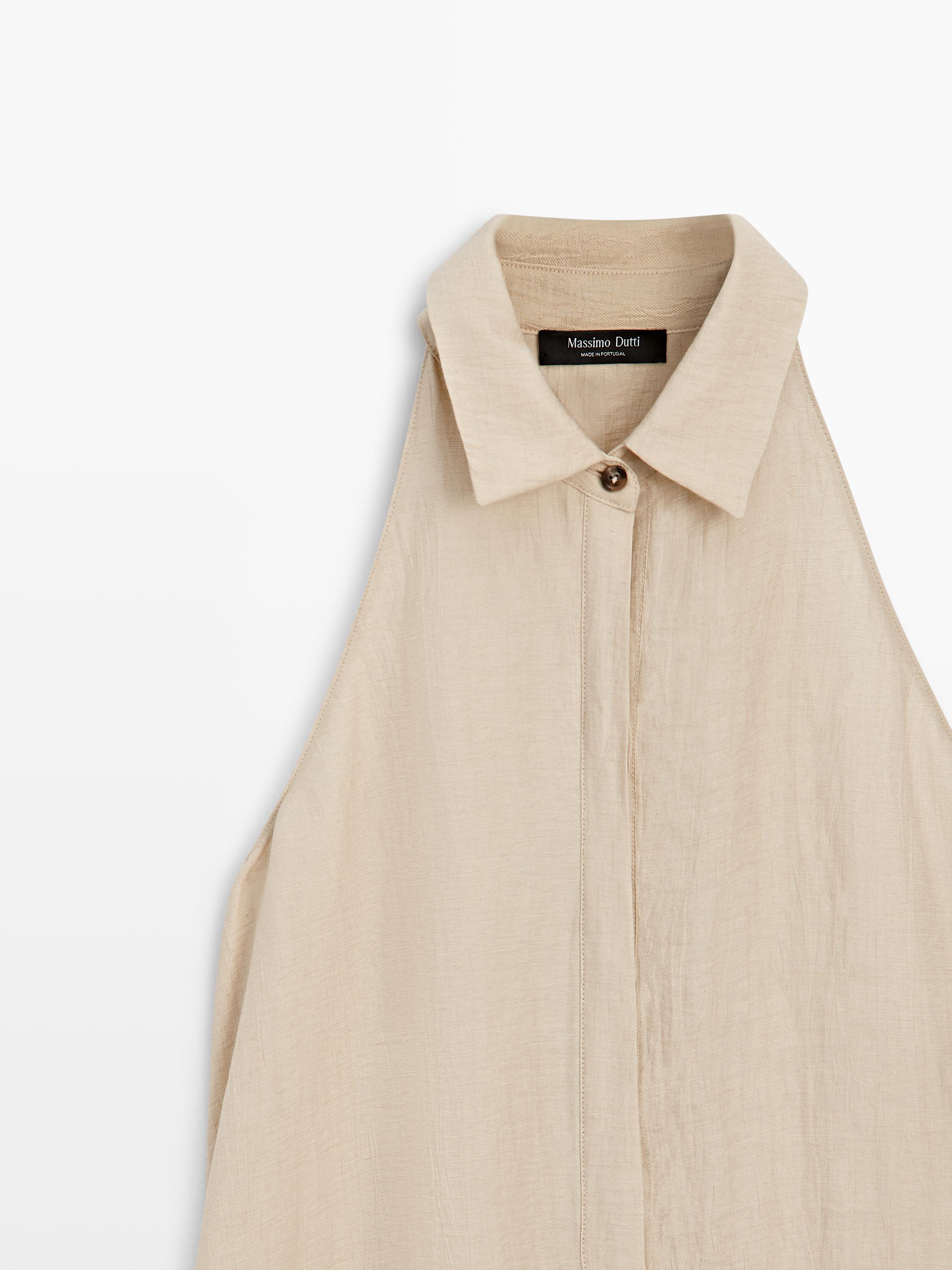 Robe midi col polo en lin